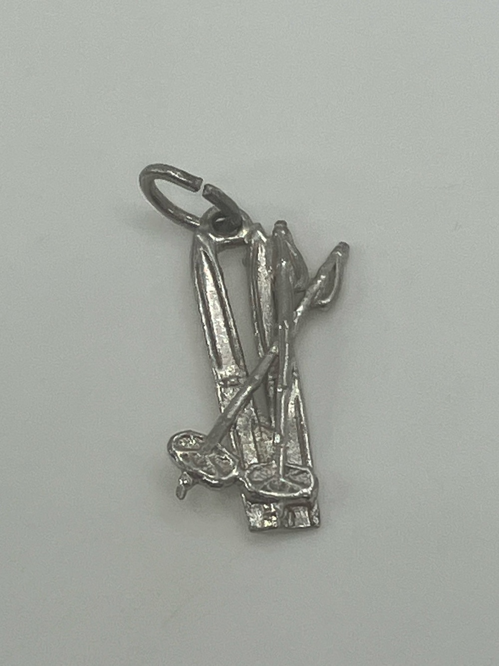 Vtg 925 Sterling Silver Skis & Poles Ski Skiing Flat 2D Charm